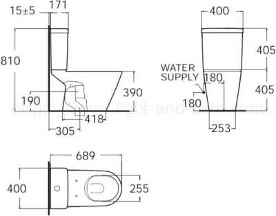 TF-2102-WT-0 (CL21020-6DACTST) สุขภัณฑ์ แบบสองชิ้น 3/4.5 ลิตร รุ่น TONIC NEW WAVE