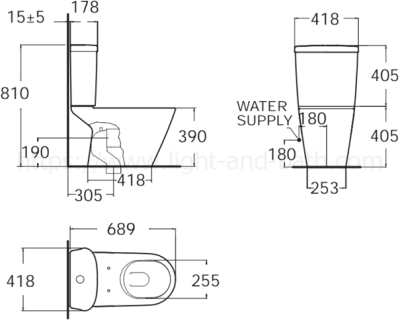 TF-2103-WT-0 (CL21030-6DACTST) สุขภัณฑ์ แบบสองชิ้น 3/4.5 ลิตร รุ่น TONIC NEW WAVE