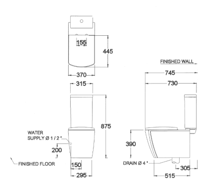 C16897(CN) สุขภัณฑ์ แบบสองชิ้น 3/4.5 ลิตร รุ่น 3X3-R3
