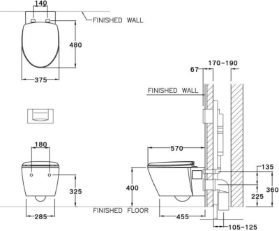 SC1986(F) สุขภัณฑ์ แบบแขวนผนัง 3/4.5 ลิตร รุ่น CHARISMA +C962100+C942102