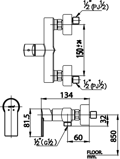 CT2096A ก๊อกผสมยืนอาบน้ำแบบก้านโยก รุ่น ALTO
