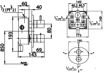 CT2084 วาล์วผสมเปิด-ปิดน้ำ ชนิดฝังผนัง พร้อมวาล์วควบคุมอุณหภูมิ รุ่น ANTHONY