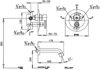 CT593A ก๊อกผสมอ่างอาบน้ำแบบก้านโยกชนิดฝังผนัง รุ่น ANTHONY