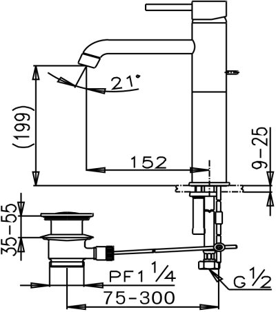 CT542AY ก๊อกผสมอ่างล้างหน้าทรงสูงแบบก้านโยกพร้อมสะดืออ่างล้างหน้าแบบป๊อปอัพและสายน้ำดี รุ่น ANTHONY