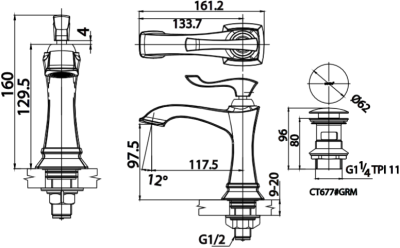 CT1202A#GRM ก๊อกเดี่ยวอ่างล้างหน้า รุ่น EVERETT