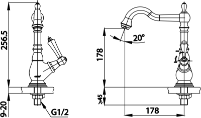 CT1201C42#GR ก๊อกเดี่ยวอ่างล้างหน้า ทรงสูง รุ่น GLAMIS (มือจับ CERAMIC)