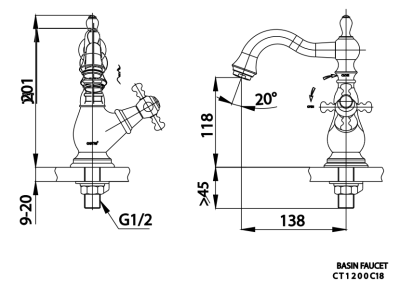 CT1200C18#GR ก๊อกเดี่ยวอ่างล้างหน้าพร้อมสะดือแบบกด(สีทอง) รุ่น GLAMIS