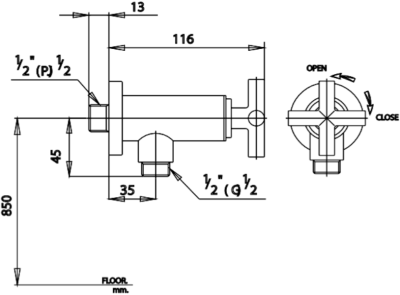 CT127C20 วาล์วเปิด-ปิดน้ำ สำหรับฝักบัว รุ่น CROSS