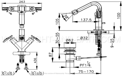 CT2122C32ST#BN ก๊อกผสมโถบิเด้ แบบโมโนบลอคพร้อมสะดือแบบป๊อบอัพและสายน้ำดี รุ่น GLACIER