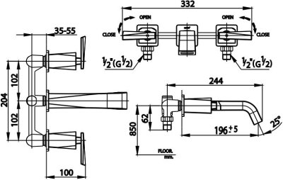 CT2121C31ST#BN ก๊อกผสมอ่างล้างหน้าเซ็นเตอร์ 8 นิ้ว ชนิดติดผนัง รุ่น GLACIER