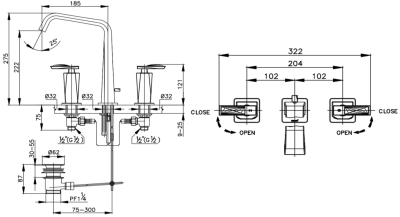 CT2120C31ST#BN ก๊อกผสมอ่างล้างหน้าเซ็นเตอร์ 8 นิ้ว พร้อมสะดืออ่างล้างหน้าแบบป๊อบอัพ รุ่น GLACIER