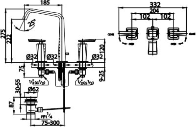 CT2120C31 ก๊อกผสมอ่างล้างหน้าเซ็นเตอร์ 8 นิ้ว พร้อมสะดืออ่างล้างหน้าแบบป๊อบอัพ รุ่น GLACIER