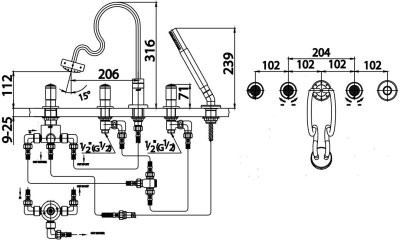 CT338AXZH019#GR2 ก๊อกผสมอ่างอาบน้ำพร้อมขาสูง สีทอง รุ่น ANTHONY