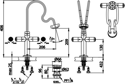 CT2088C25ST#CUO ก๊อกผสมอ่างล้างหน้าโมโนบลอคพร้อมสะดือล้างหน้าและสายน้ำดี รุ่น HIMMAPAN