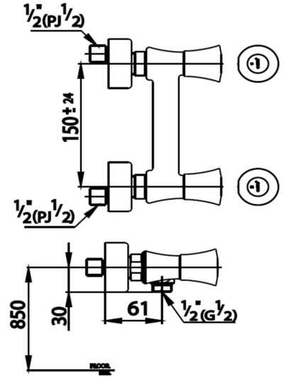 CT2066C26 ก๊อกผสมยืนอาบน้ำ รุ่น VILLA