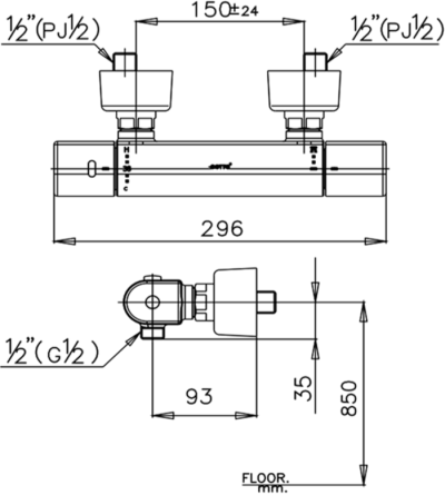 CT2042A ก๊อกผสมยืนอาบน้ำพร้อมวาล์วควบคุมอุณหภูมิ รุ่น ENRICO