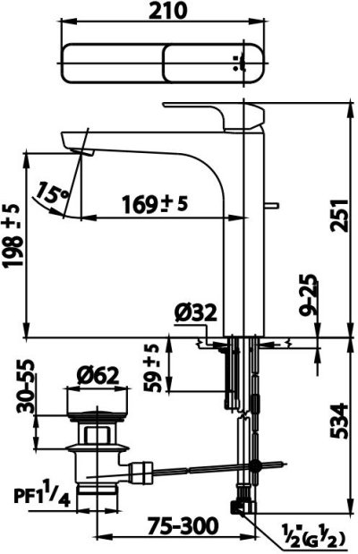 CT2144AY ก๊อกผสมอ่างล้างหน้าแบบก้านโยก (ทรงสูง) รุ่น SCIROCCO