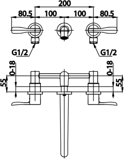 CT2185A ก๊อกผสมอ่างล้างหน้าเซ็นเตอร์ 8 นิ้ว ชนิดฝังผนัง รุ่น PATCHWORK