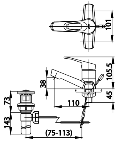CT2177AE ก๊อกผสมอ่างล้างหน้าเซ็นเตอร์ 4 นิ้ว รุ่น NEXT II