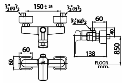 CT2149A ก๊อกผสมยืนอาบน้ำ(เกลี่ยวบน) รุ่น SCIROCCO