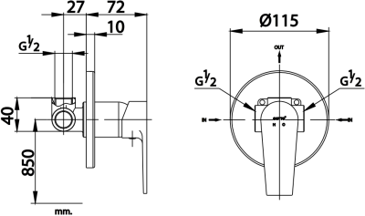 CT2161A วาล์วผสมเปิด-ปิดน้ำแบบก้านโยกชนิดฝังผนัง รุ่น LUKE