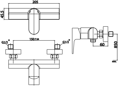 CT2163A ก๊อกผสมยืนอาบน้ำแบบก้านโยก รุ่น LUKE