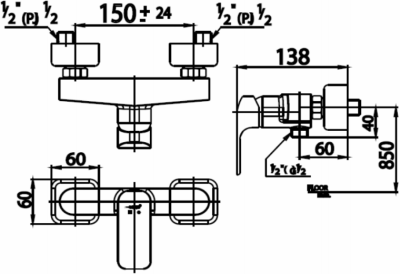 CT2148A#GR ก๊อกผสมยืนอาบน้ำแบบก้านโยก รุ่น SCIROCCO SENSE