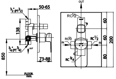 CT2194A วาล์วผสมเปิด-ปิดน้ำแบบก้านโยก พร้อมไดเวอร์เตอร์(ชนิดฝังผนัง) รุ่น SONATA