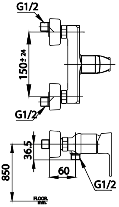 CT2205A ก๊อกผสมยืนอาบแบบก้านโยก รุ่น CUBIC