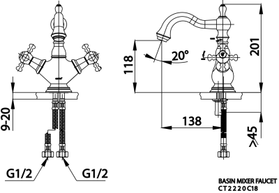 CT2220C18 ก๊อกผสมอ่างล้างหน้า โมโนบล็อค รุ่น GLAMIS