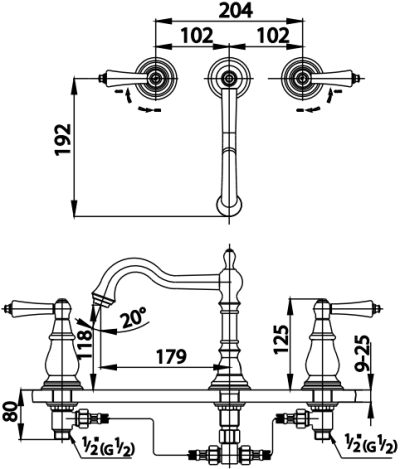 CT2221C42#GR ก๊อกผสมอ่างล้างหน้า เซ็นเตอร์ 8 นิ้ว รุ่น GLAMIS (มือจับ CERAMIC)