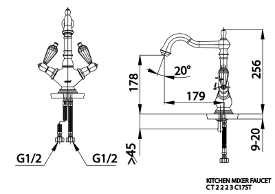 CT2223C17ST ก๊อกผสมอ่างล้างหน้า โมโนบล็อก ทรงสูง รุ่น GLAMIS (มือจับ CRYSTAL)