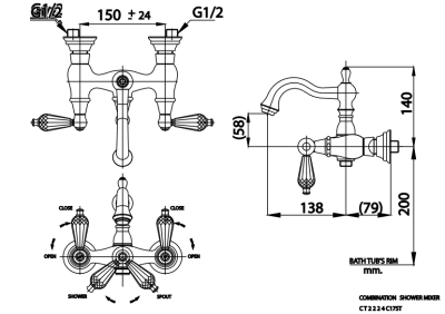 CT2224C17ST ก๊อกผสมอ่างอาบน้ำ รุ่น GLAMIS (มือจับ CRYSTAL)