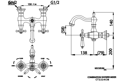 CT2224C18 ก๊อกผสมอ่างอาบน้ำ รุ่น GLAMIS