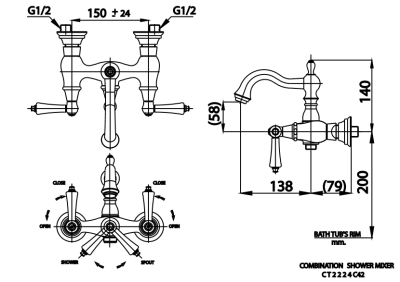 CT2224C42 ก๊อกผสมอ่างอาบน้ำ รุ่น GLAMIS (มือจับ CERAMIC)