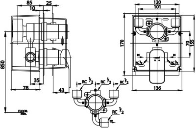 CT2244A วาล์วผสมเปิด-ปิดน้ำแบบก้านโยกชนิดฝังผนังพร้อมวาล์วเปลี่ยนทิศทางน้ำ(3 ทิศทาง) รุ่น SCIROCCO