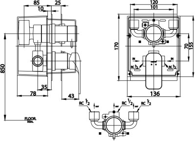 CT2244A#WH วาล์วผสมเปิด-ปิดน้ำแบบก้านโยกชนิดฝังผนังพร้อมวาล์วเปลี่ยนทิศทางน้ำ(3 ทิศทาง) รุ่น SCIROCCO