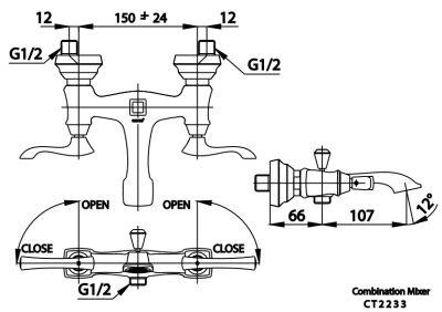 CT2233 ก๊อกผสมอ่างอาบน้ำ รุ่น EVERETT