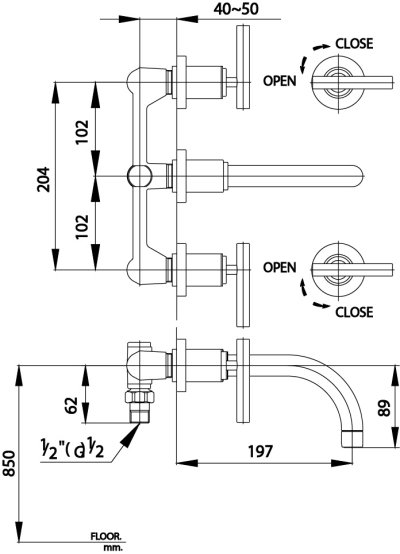 CT237C20 ก๊อกผสมอ่างล้างหน้าเซ็นเตอร์ 8 นิ้ว ชนิดติดผนัง รุ่น CROSS