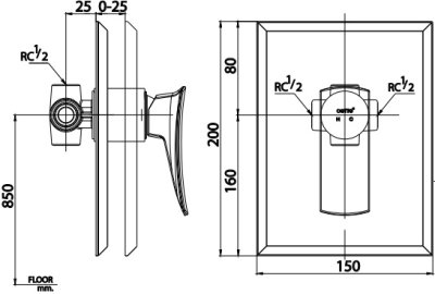 CT2256A#BLBR วาล์วผสมเปิด-ปิดน้ำแบบก้านโยก ชนิดฝังผนัง รุ่น THANTARA