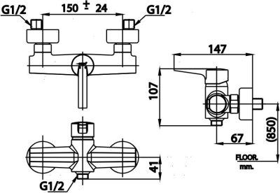 CT2264A ก๊อกผสมยืนอาบแบบก้านโยก รุ่น LINIO