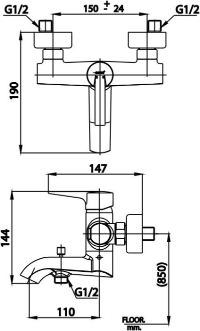 ก๊อกผสมอ่างอาบน้ำแบบก้านโยก รุ่น LINIO