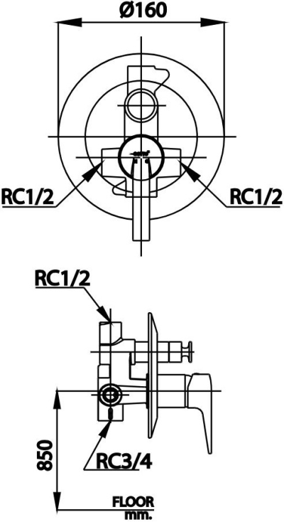 CT2267A วาล์วเปิด-ปิดน้ำแบบก้านโยกชนิดฝังผนังพร้อมวาล์วเปลี่ยนทิศทางน้ำ รุ่น LINIO