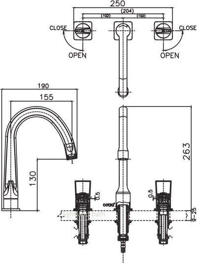 CT2282C44#CG ก๊อกผสมอ่างล้างหน้าเซ็นเตอร์ 8 (โครม-ทอง) รุ่น CRESCENT