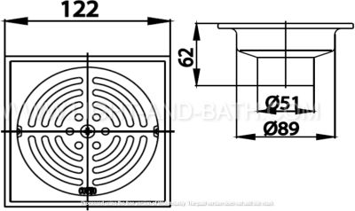 CT640Z3P(HM) ตะแกรงกันกลิ่นสเตนเลสเหลี่ยมติดตั้งกับท่อพีวีซีขนาด 2-3.5 นิ้ว (หน้าแปลน 4.8 นิ้ว)