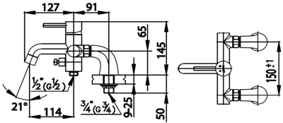 CT338A ก๊อกผสมอ่างอาบน้ำแบบก้านโยกพร้อมขาสั้นติดขอบอ่าง รุ่น ANTHONY