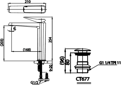 CT2302AY ก๊อกผสมอ่างล้างหน้าแบบก้านโยกพร้อมสะดือแบบกดและสายน้ำดีทรงสูง รุ่น X-POSH