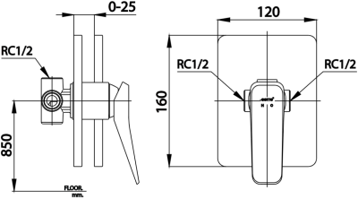 CT2303A วาล์วผสมเปิด-ปิดน้ำแบบก้านโยกชนิดฝังผนัง รุ่น X-POSH