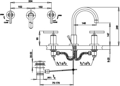 CT238C20 ก๊อกผสมอ่างล้างหน้าเซ็นเตอร์ 8 นิ้ว พร้อมสะดืออ่างล้างหน้าแบบป๊อปอัพ รุ่น CROSS