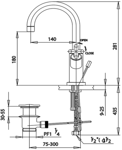 CT239C16 ก๊อกผสมอ่างล้างหน้าโมโนบลอคพร้อมสะดืออ่างล้างหน้าแบบป๊อปอัพและสายน้ำดี รุ่น CROSS